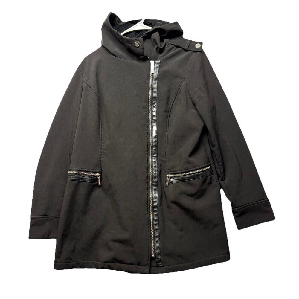 Michael Kors Womens Jacket Coat Black Soft Shell Lined Size Large Hood Pockets